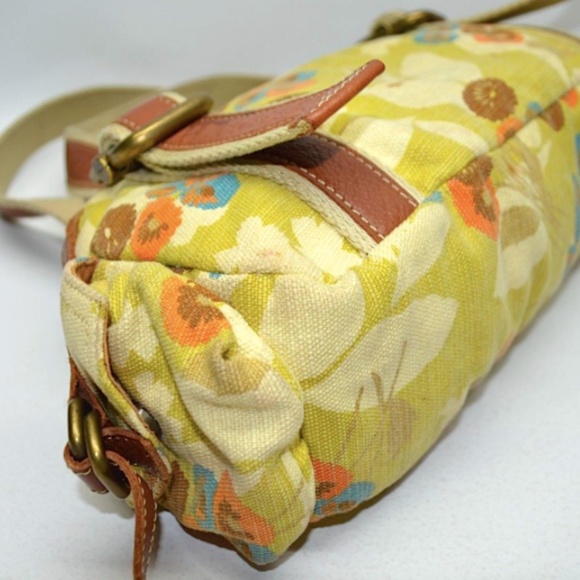 Fossil Vintage Floral Print Canvas Leather Trim Handbag Shoulder Bag - Picture 3 of 6